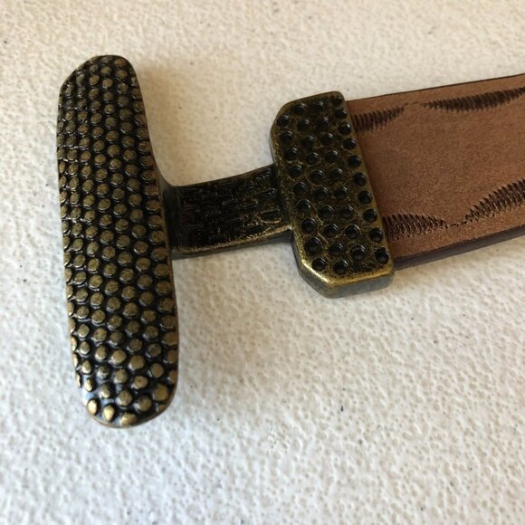 Brown Genuine Leather Hook And Loop Belt Women Medium Embroidered Stitching - Picture 7 of 10